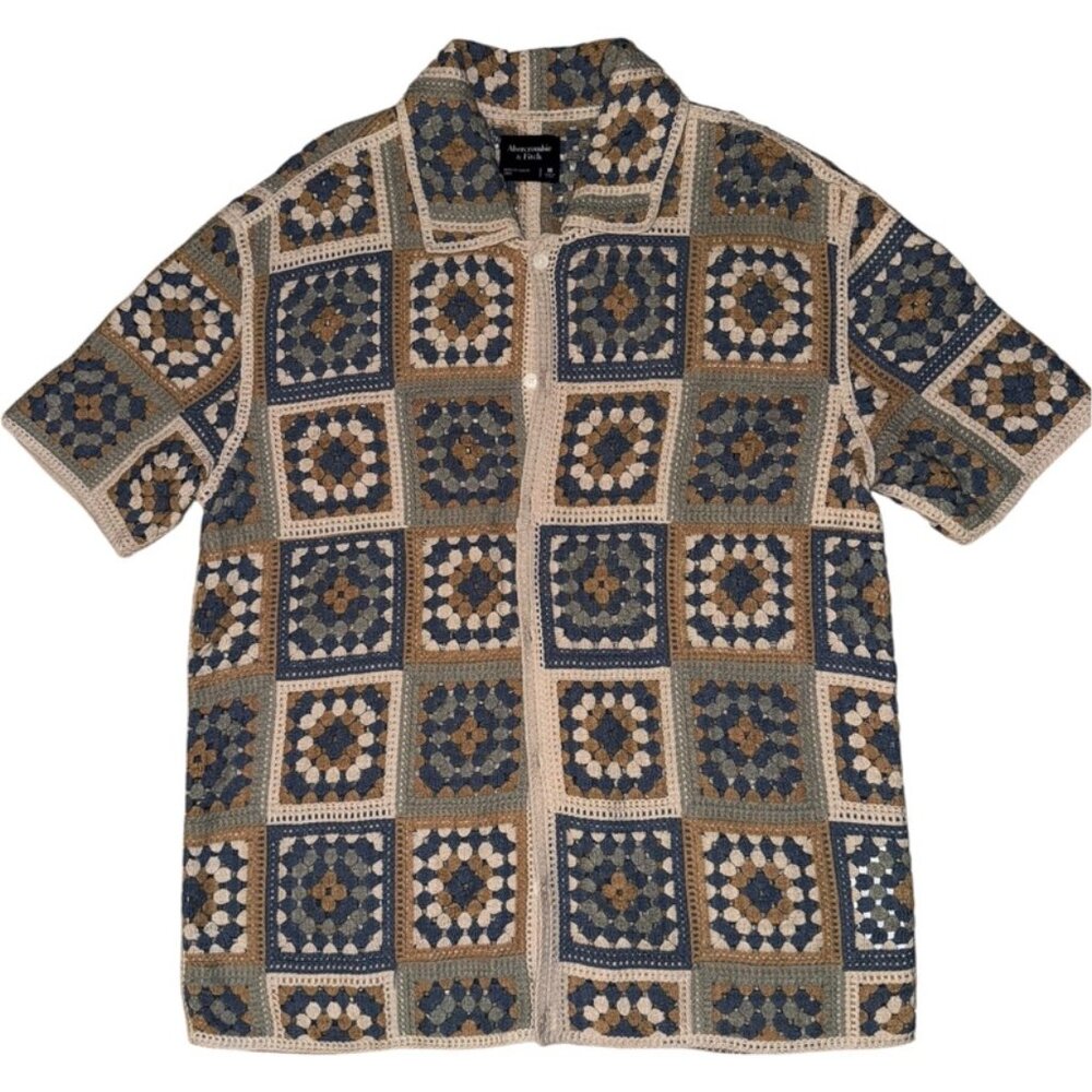 Men's Crochet-Style Pattern Button-Through Sweater Polo